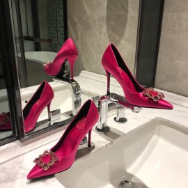 Roger Vivier Fine Rhinestone Sheepskin Flat Heels For Women Rose Red