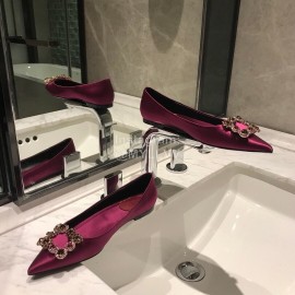 Roger Vivier Fine Rhinestone Sheepskin Flat Heels For Women Purplish Red