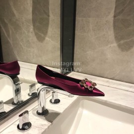 Roger Vivier Fine Rhinestone Sheepskin Flat Heels For Women Purplish Red