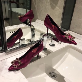 Roger Vivier Fine Rhinestone Sheepskin Flat Heels For Women Purplish Red