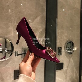 Roger Vivier Fine Rhinestone Sheepskin Flat Heels For Women Purplish Red