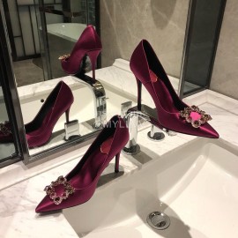 Roger Vivier Fine Rhinestone Sheepskin Flat Heels For Women Purplish Red