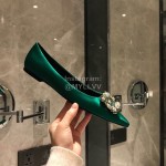 Roger Vivier Fine Rhinestone Sheepskin Flat Heels For Women Green