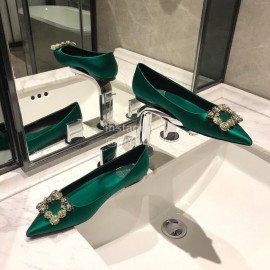 Roger Vivier Fine Rhinestone Sheepskin Flat Heels For Women Green