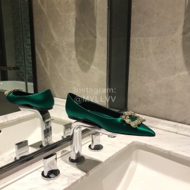 Roger Vivier Fine Rhinestone Sheepskin Flat Heels For Women Green