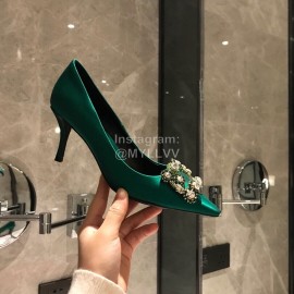 Roger Vivier Fine Rhinestone Sheepskin Flat Heels For Women Green