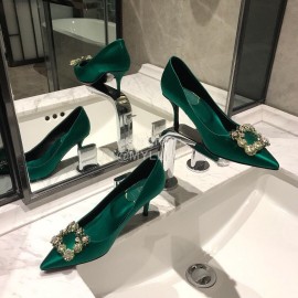 Roger Vivier Fine Rhinestone Sheepskin Flat Heels For Women Green