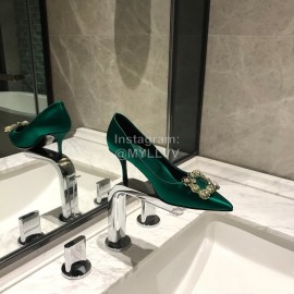 Roger Vivier Fine Rhinestone Sheepskin Flat Heels For Women Green
