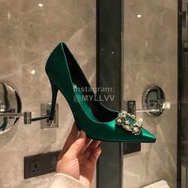 Roger Vivier Fine Rhinestone Sheepskin Flat Heels For Women Green