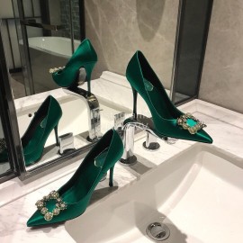 Roger Vivier Fine Rhinestone Sheepskin Flat Heels For Women Green