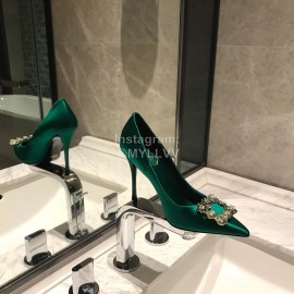 Roger Vivier Fine Rhinestone Sheepskin Flat Heels For Women Green