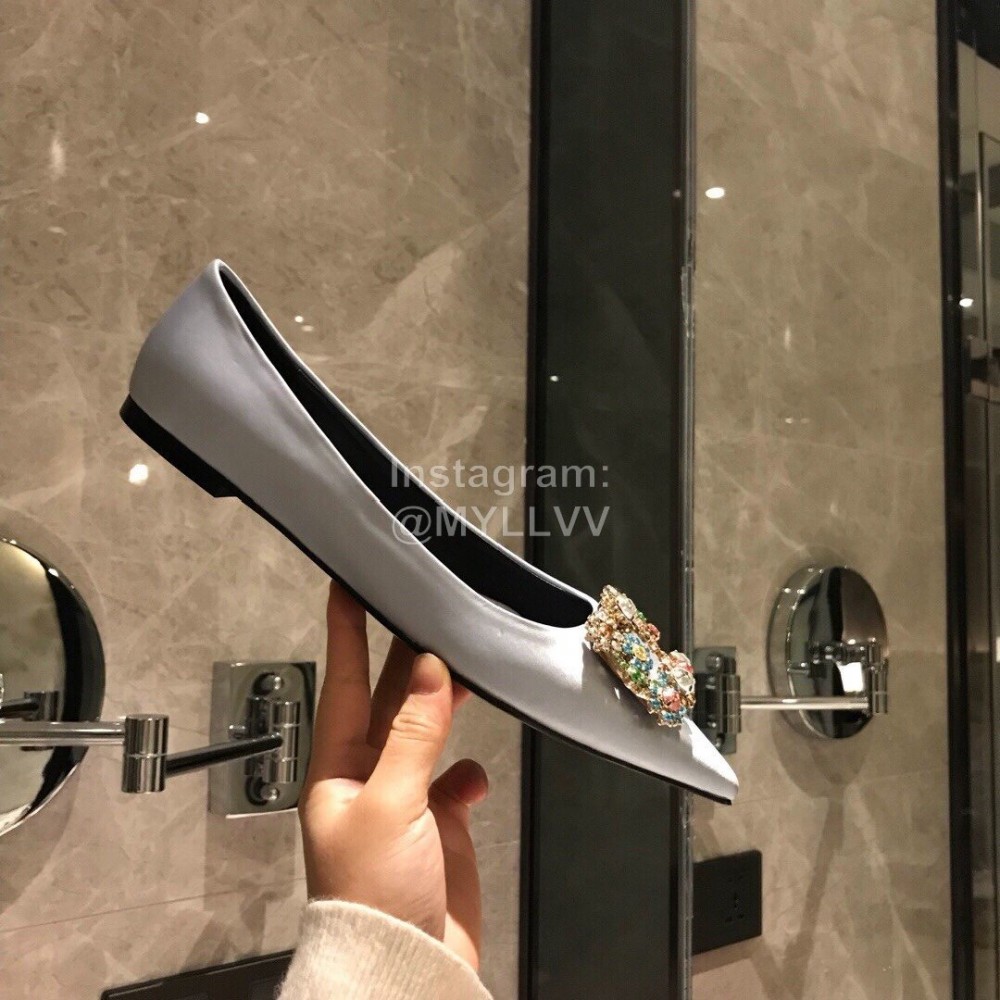 Roger Vivier Fine Rhinestone Sheepskin Flat Heels For Women White