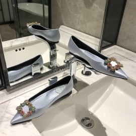 Roger Vivier Fine Rhinestone Sheepskin Flat Heels For Women White