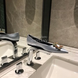 Roger Vivier Fine Rhinestone Sheepskin Flat Heels For Women White