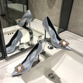 Roger Vivier Fine Rhinestone Sheepskin Flat Heels For Women White