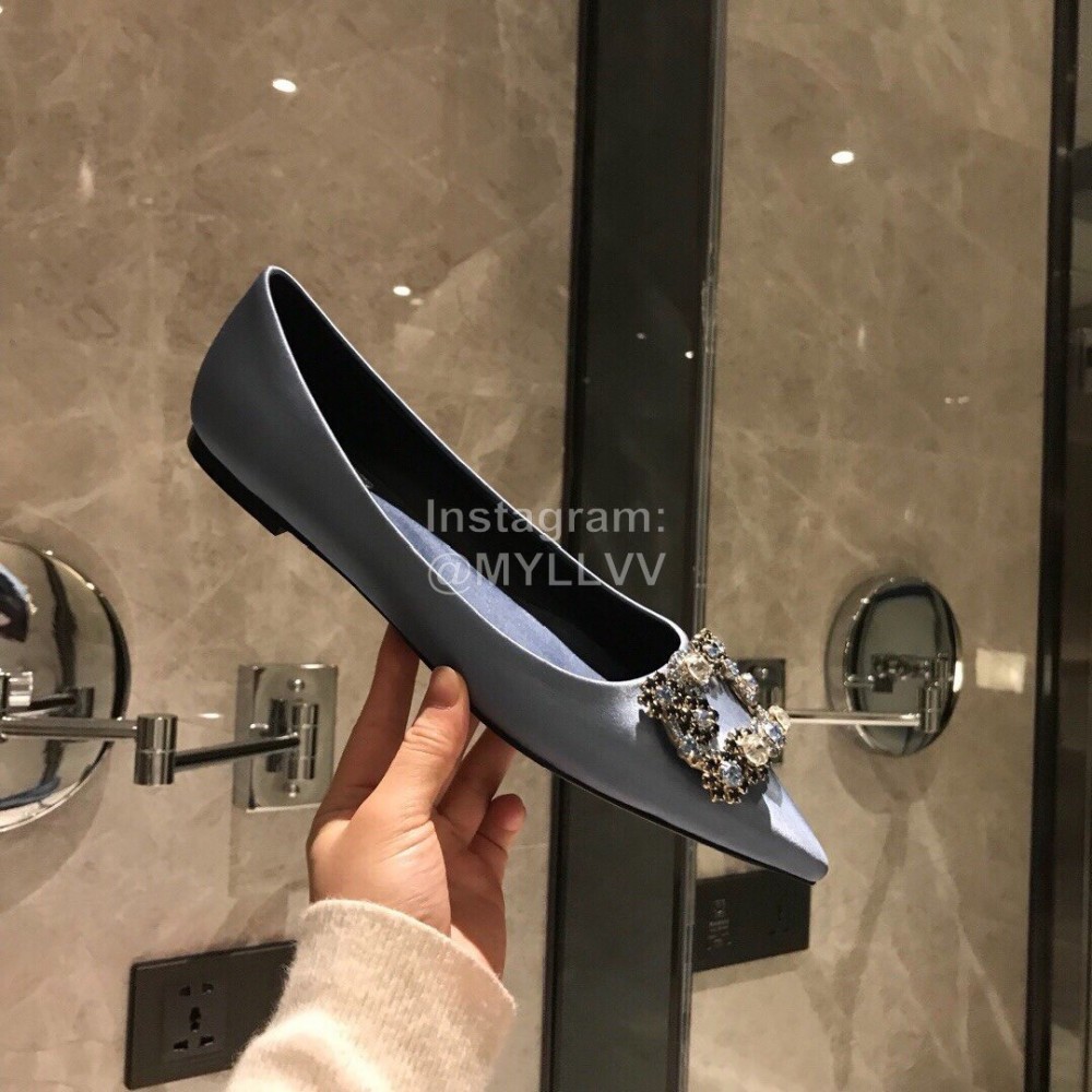 Roger Vivier Fine Rhinestone Sheepskin Flat Heels For Women Blue