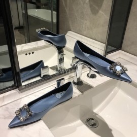 Roger Vivier Fine Rhinestone Sheepskin Flat Heels For Women Blue