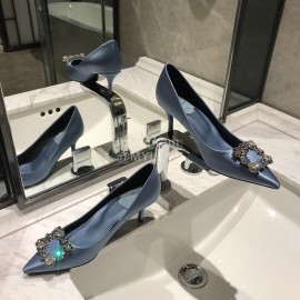 Roger Vivier Fine Rhinestone Sheepskin Flat Heels For Women Blue