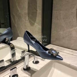 Roger Vivier Fine Rhinestone Sheepskin Flat Heels For Women Blue