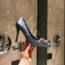 Roger Vivier Fine Rhinestone Sheepskin Flat Heels For Women Blue