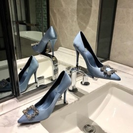 Roger Vivier Fine Rhinestone Sheepskin Flat Heels For Women Blue