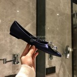 Roger Vivier Fine Rhinestone Sheepskin Flat Heels For Women Dark Blue