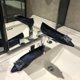 Roger Vivier Fine Rhinestone Sheepskin Flat Heels For Women Dark Blue