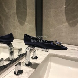 Roger Vivier Fine Rhinestone Sheepskin Flat Heels For Women Dark Blue