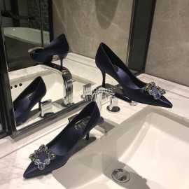 Roger Vivier Fine Rhinestone Sheepskin Flat Heels For Women Dark Blue