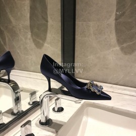 Roger Vivier Fine Rhinestone Sheepskin Flat Heels For Women Dark Blue