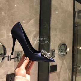 Roger Vivier Fine Rhinestone Sheepskin Flat Heels For Women Dark Blue