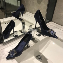Roger Vivier Fine Rhinestone Sheepskin Flat Heels For Women Dark Blue