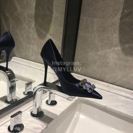 Roger Vivier Fine Rhinestone Sheepskin Flat Heels For Women Dark Blue