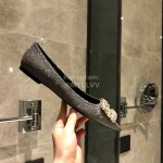 Roger Vivier Fine Rhinestone Sheepskin Flat Heels For Women Gray
