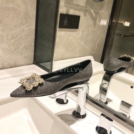 Roger Vivier Fine Rhinestone Sheepskin Flat Heels For Women Gray