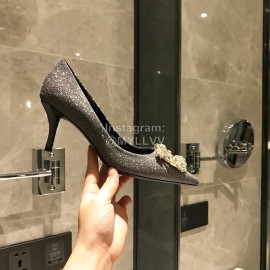 Roger Vivier Fine Rhinestone Sheepskin Flat Heels For Women Gray