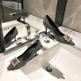 Roger Vivier Fine Rhinestone Sheepskin Flat Heels For Women Gray