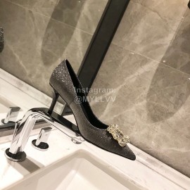 Roger Vivier Fine Rhinestone Sheepskin Flat Heels For Women Gray