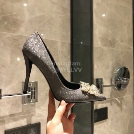 Roger Vivier Fine Rhinestone Sheepskin Flat Heels For Women Gray