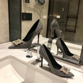 Roger Vivier Fine Rhinestone Sheepskin Flat Heels For Women Gray