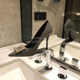 Roger Vivier Fine Rhinestone Sheepskin Flat Heels For Women Gray