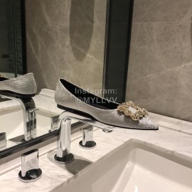 Roger Vivier Fine Rhinestone Sheepskin Flat Heels For Women Silver