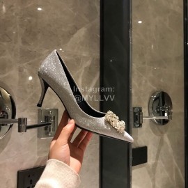 Roger Vivier Fine Rhinestone Sheepskin Flat Heels For Women Silver