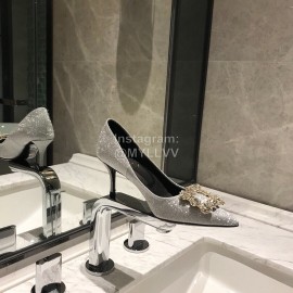 Roger Vivier Fine Rhinestone Sheepskin Flat Heels For Women Silver