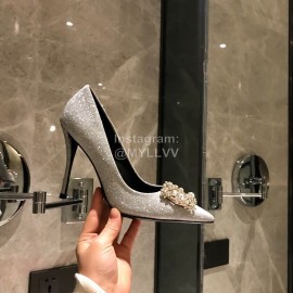 Roger Vivier Fine Rhinestone Sheepskin Flat Heels For Women Silver