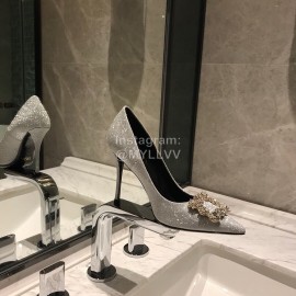Roger Vivier Fine Rhinestone Sheepskin Flat Heels For Women Silver
