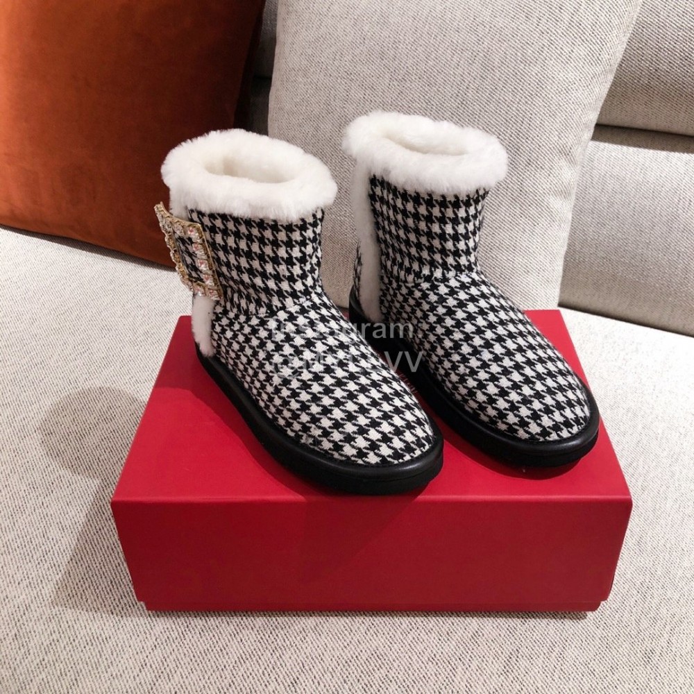 Roger Vivier Winter Soft Plaid Plush Boots For Women Black