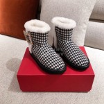 Roger Vivier Winter Soft Plaid Plush Boots For Women Black