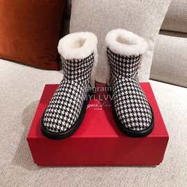 Roger Vivier Winter Soft Plaid Plush Boots For Women Black