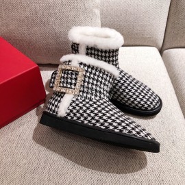 Roger Vivier Winter Soft Plaid Plush Boots For Women Black